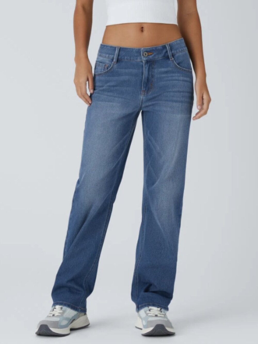 Halara Flex™ Low Rise Zipper Pockets Straight Leg Washed Casual Jeans Magnolia